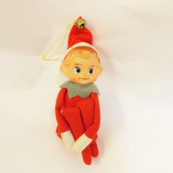 Vintage Christmas knee hugger elf red and green felt with