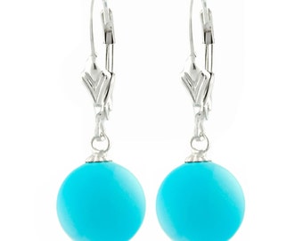 10mm Sleeping Beauty Turquoise Ball Drop Lever Back Earrings, 925 Sterling Silver, Robins Egg Blue, Natural, Bridal Jewelry, Gift for Her