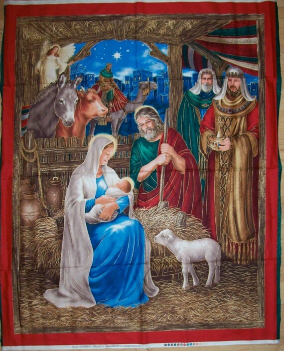 The Birth Of Jesus On Christmas Eve Nativity Scene Fabric