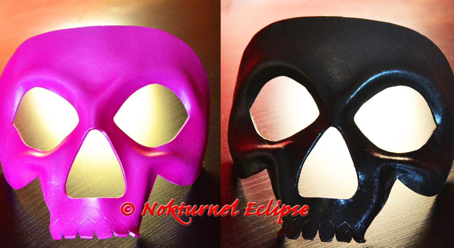 Pair Black & Pink Skull Leather Mask Set Comic Con Cosplay