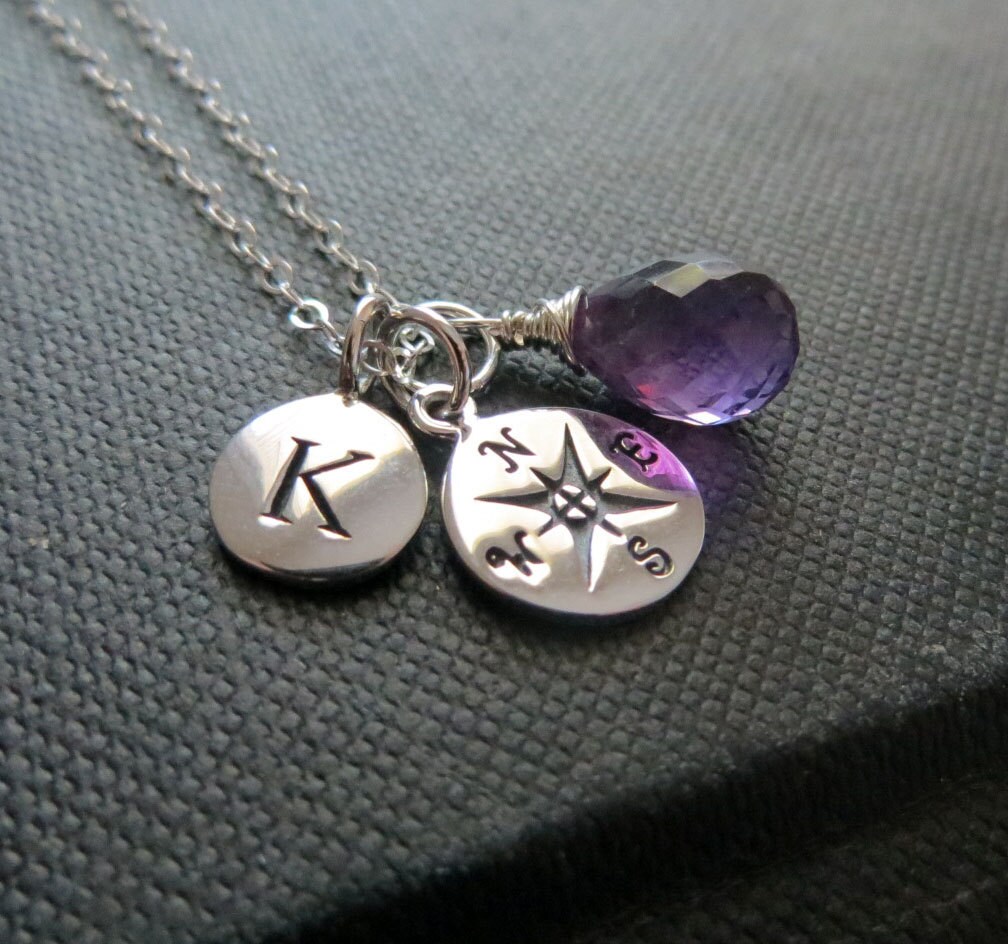 Personalized Compass necklace Initial necklace compass