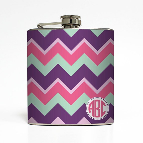 Personalized Flask with Circle Monogram Chevron by LiquidCourage