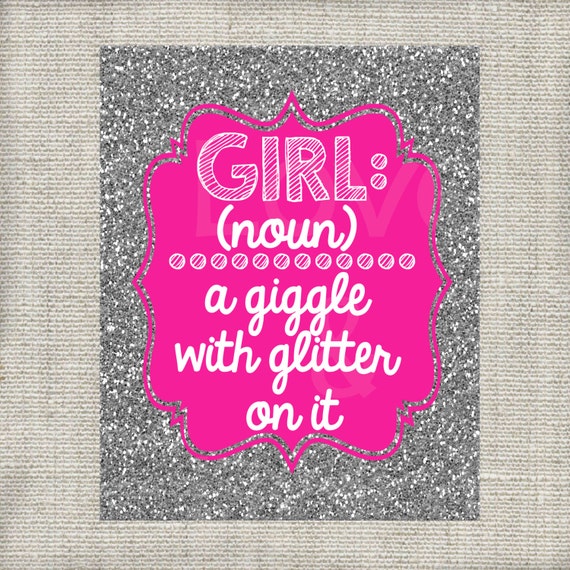 Items similar to Girl (noun) A Giggle with Glitter on It Silver Glitter