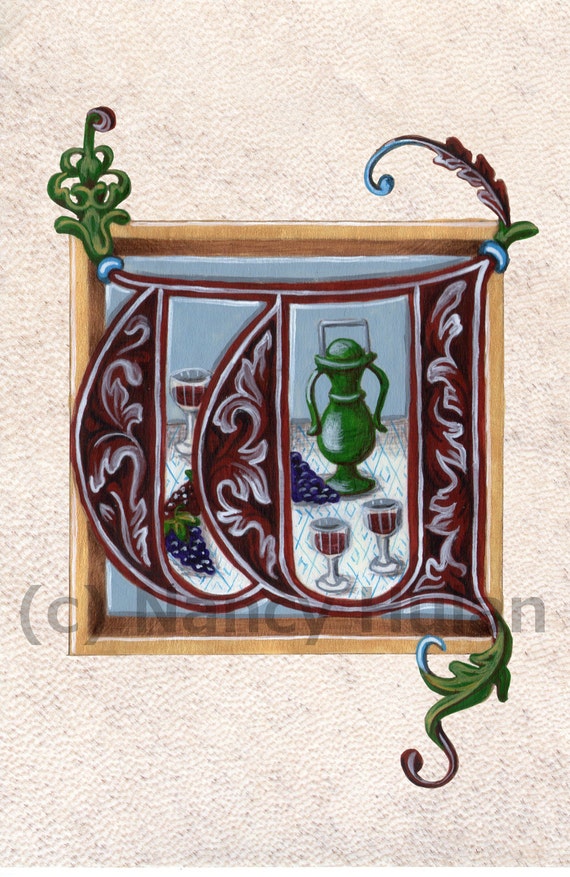 Alphabet Letter W Medieval Illuminated Letter W Painted