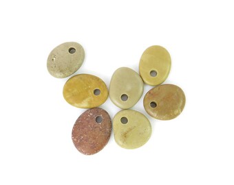 Top Drilled Beach Stones, Hand drilled Beach Pebbles, Colorful Natural Beads for Jewelry Design Necklace
