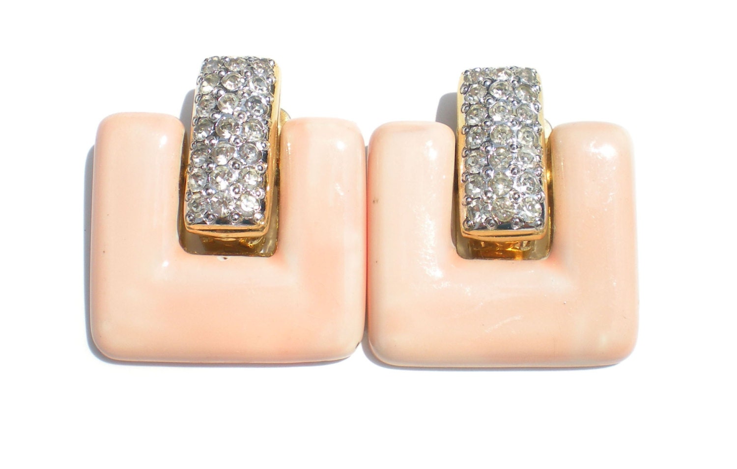 80s Vintage Pink Clip On Earrings Signed Vogue Bijoux with