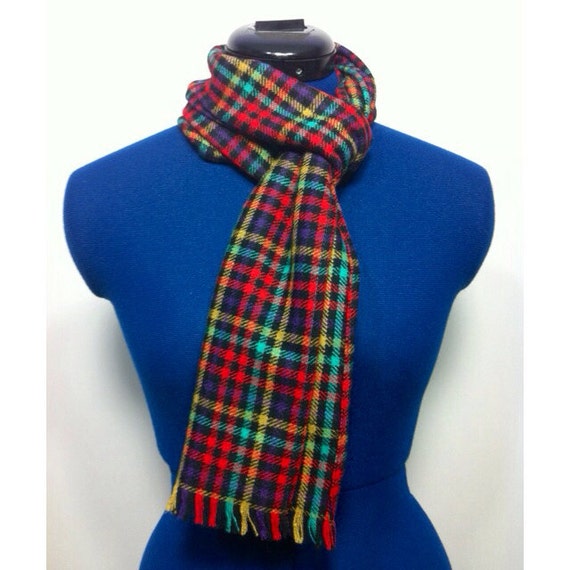 Vintage Multi Color Plaid Wool Scarf by BeatificVintage on Etsy