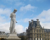 Paris Photography - Nude Statue, Louvre, Paris, France, blue sky, dog, clouds, palace, Jardin des Tuileries, parc, Spring, April in Paris