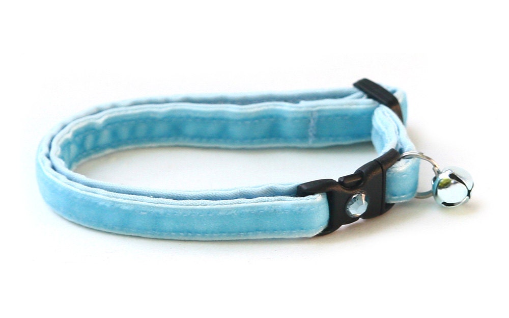 Soft Velvet Cat Collar Baby Blue Kitten or Large Size
