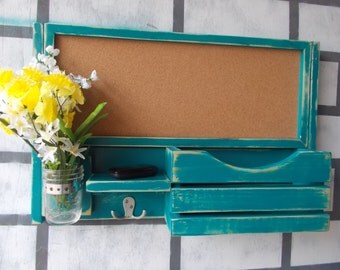 Cork board Message Center/Magazine Holder/Family message Board/ Kitchen Organizer