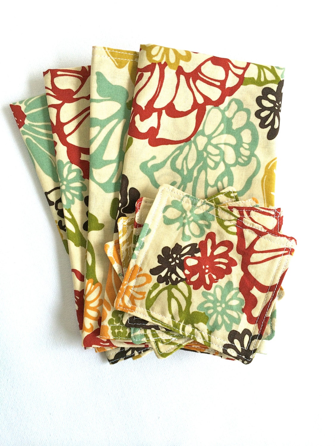 Modern Flowers Dinner Napkins & Coasters Set of 4 Fabric