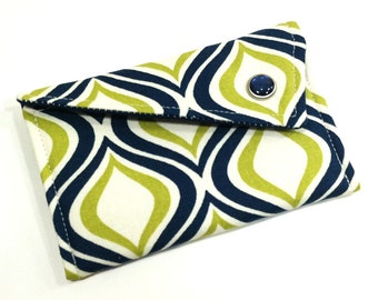 Business Card Holder - Navy Green Geometric Swivel Capri