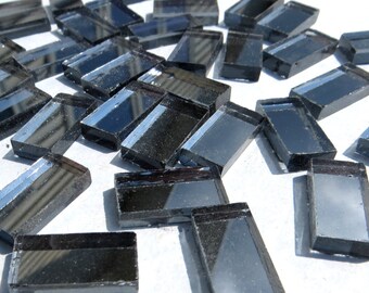 Mirror Glass Tiles for Mosaics - .75" x .38" Rectangles in Tinted Gray Silver - Set of 25