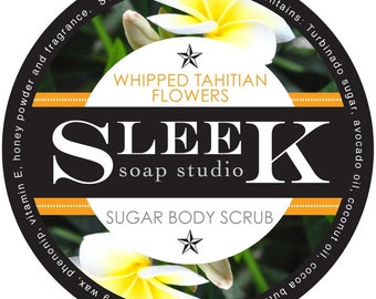 Whipped Tahitian Flowers Sugar Scrub, Body Scrub, Natural, Skincare, Exfoliation,Tahitian Monoi,Floral,Cocoa Butter,Spa,Tropical, Exotic
