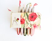 Red Poppy Bridesmaid Clutches, Summer Floral Wedding, 6 Personalized Gifts for Wedding Party, Coral Pink Green Honey Yellow MADE TO ORDER