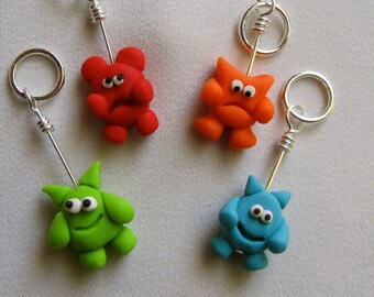 4 Little Monster Stitch Markers: Set of 4 Monster Knitting Stitch Markers