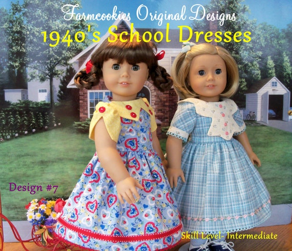 PDF Sewing Pattern for American Girl® Dolls -1940's School Dresses / Sewing Pattern Kit, Ruthie and Molly