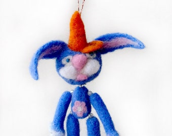 Rabbit in a baseball cap carrots - stick cup for your car window and not only - needlefelted sculpture
