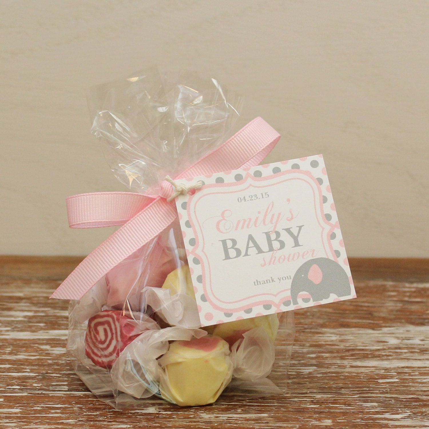 24 Mini Cellophane Favor Bags Elephant Tag Design Baby