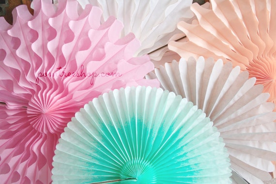Party Decor Paper Fans .... Pick Your Colors // weddings // birthdays// party decorations // candy dessert buffet table // peach coral aqua Il_570xn