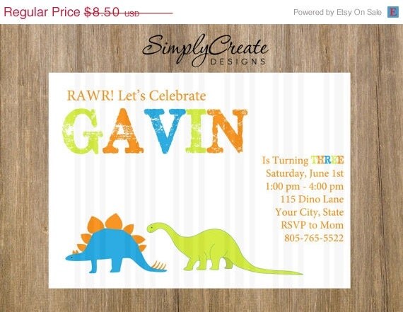 Dinosaur Birthday Invitation 5x7 DIGITAL file Dinosaur Theme Il_570xn
