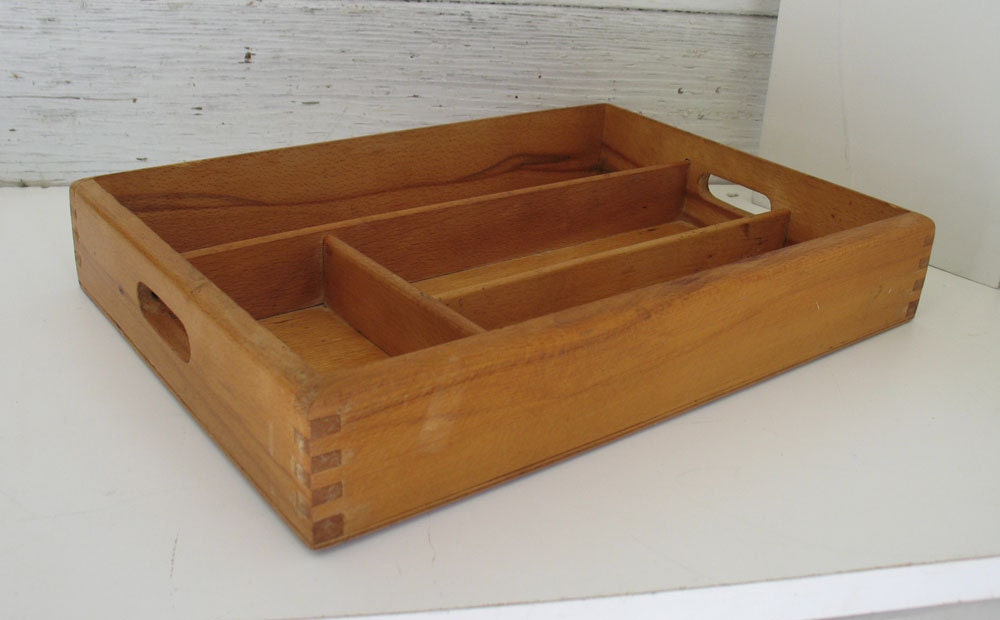 Vintage Divided Wood Storage Tray