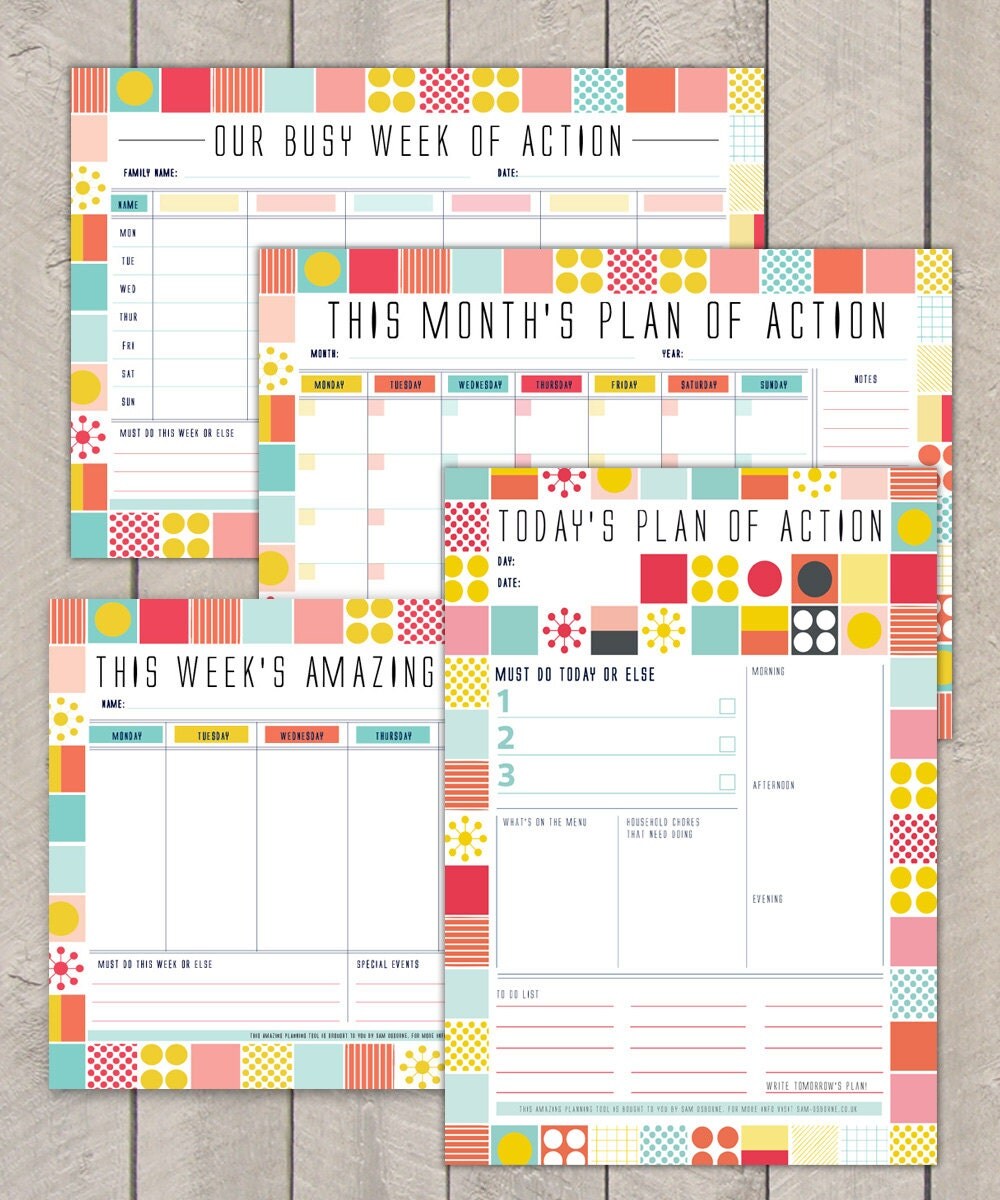 Printable Weekly Planner DIY Organiser Mid Century Pattern