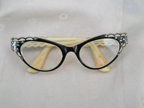 Vintage Cat Eye Glasses 1950s Rhinestone Eyeglass Frames