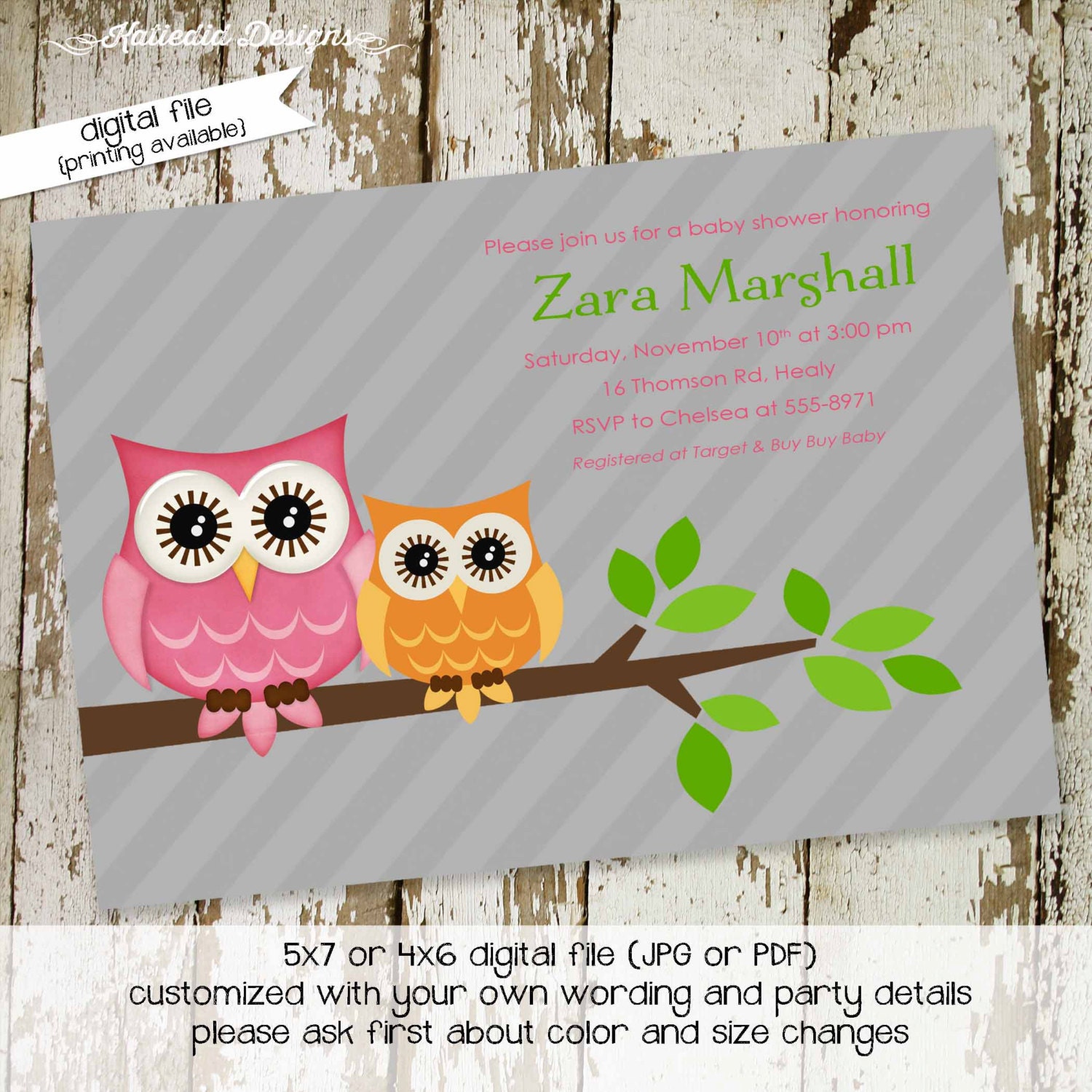 owl baby shower invitations with owl digital printable file