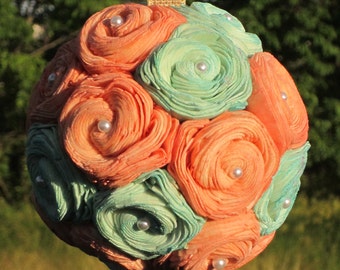 Peach and Mint sola flower kissing ball - centerpieces or flower girl ball
