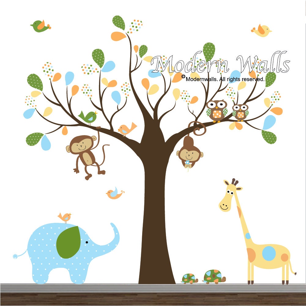 Jungle Vinyl Wall Decal Safari Set with MonkeysElephant