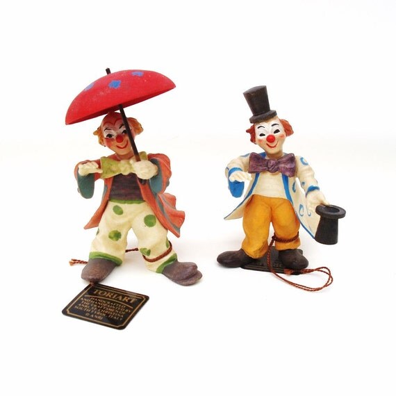 Vintage Anri Carving Anri Italy Clown Figurines by WhimzyThyme