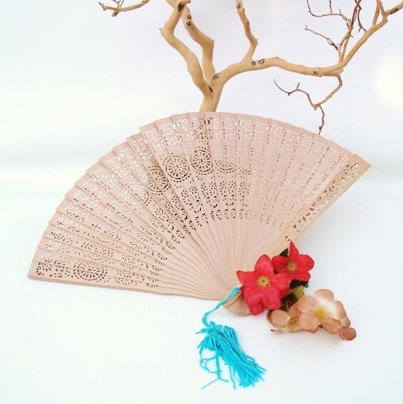 Vintage Wooden Hand Fan Folding Fan Reticulated Wood Slats