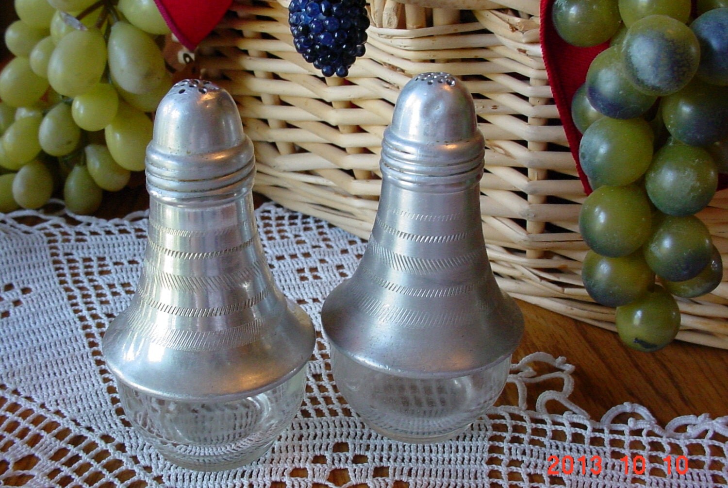 Vintage Glass Aluminum Salt and Pepper Shakers Haute Juice