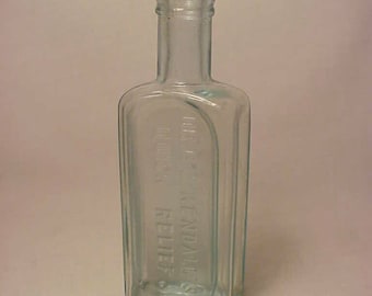 c1890s Dr. B. J. Kendall's Quick Relief Enosburg Falls, VT. , Cork Top Aqua Blown Glass Medicine Bottle