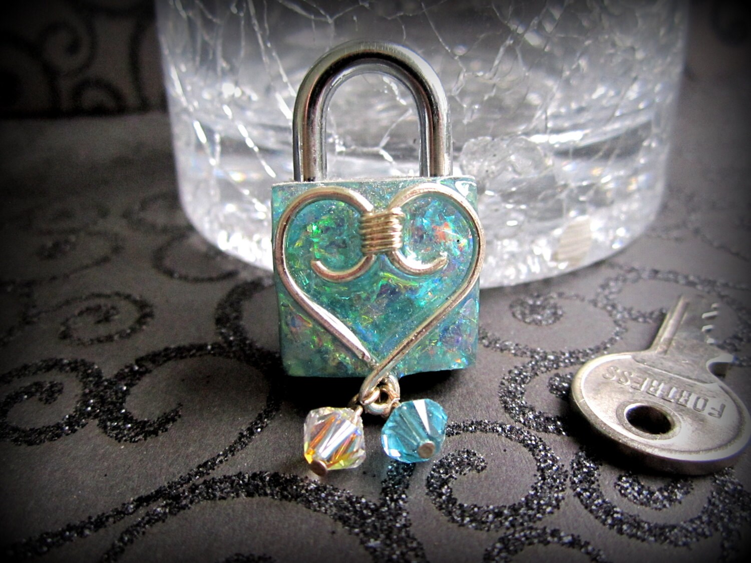 Choker Lock Embellished Padlock Lock and Key by KaylenaDesigns