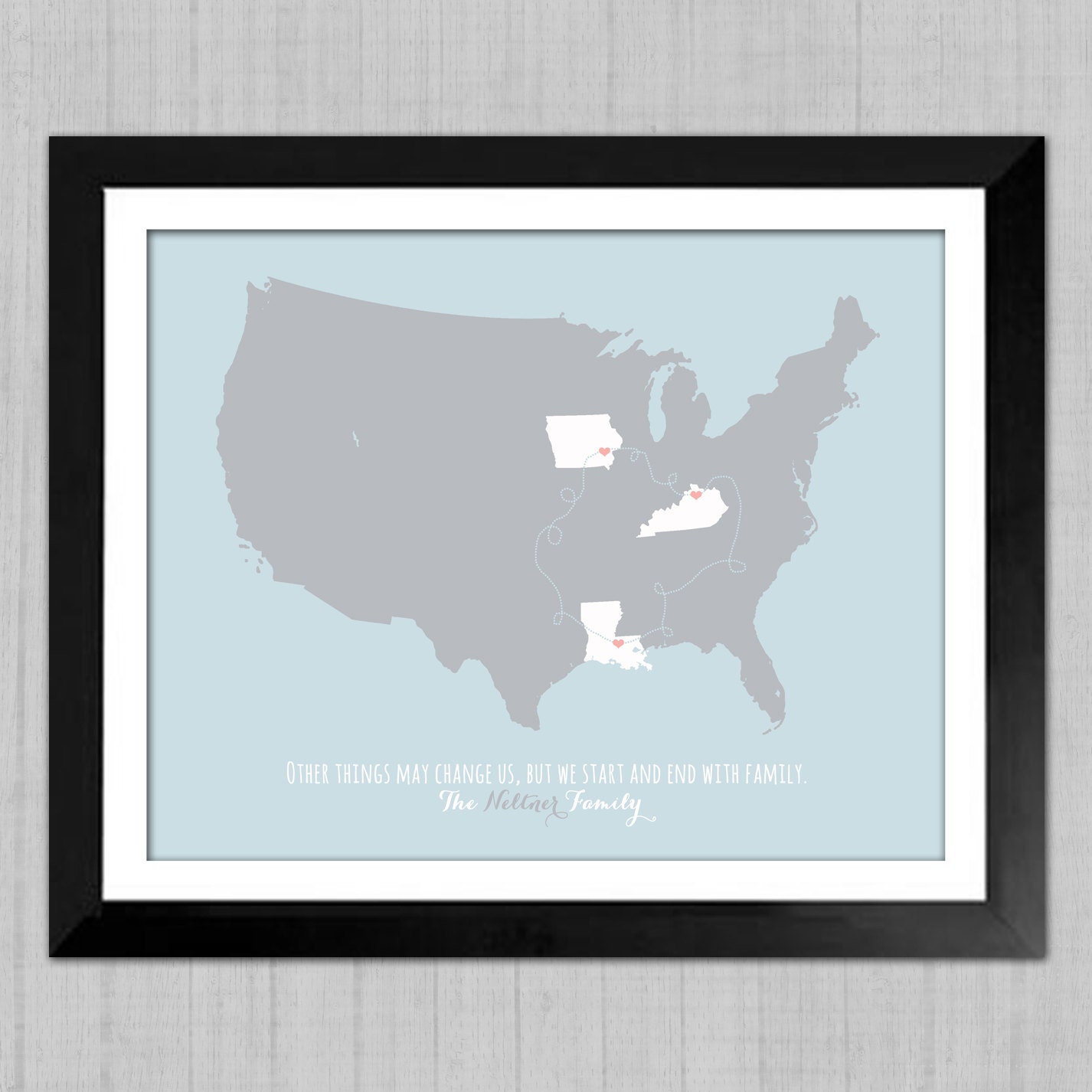 Custom Map Family Wall Art Long Distance Relationship Wall