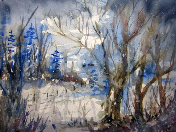 Winter Woods Print of Original Watercolor Painting by RPeppers