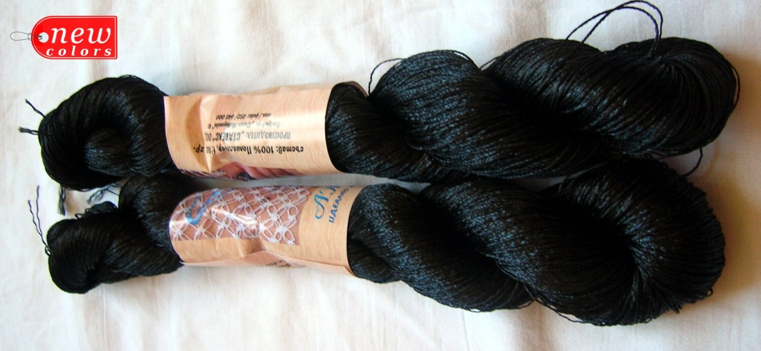 Viscose Silk Yarn. knitting and crochet lace yarn. color black (05