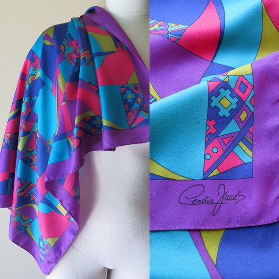 1970 Psychedelic Large Square Silk Scarf Cornelia James 410