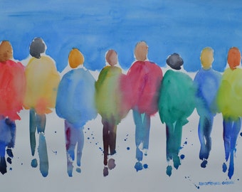 watercolour figures in landscape