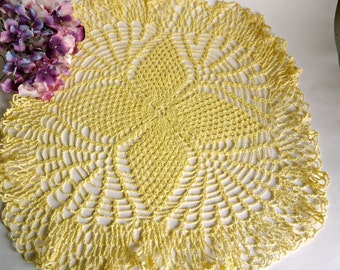Crocheted Doily Vintage Large Yellow Doilies Centerpiece B51