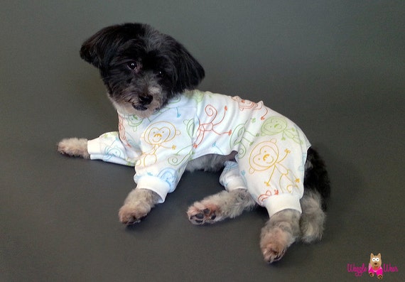 T Shirt Knit Dog Pajamas or Dog Shirt With Monkeys Design