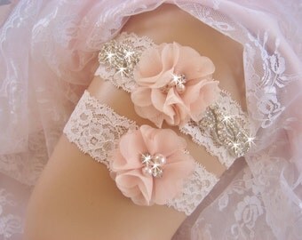 Wedding Garter / Blush Garter / Crystal Garter / Toss Garter / Garter Belt / Garder / Ivory Garter / lace garter