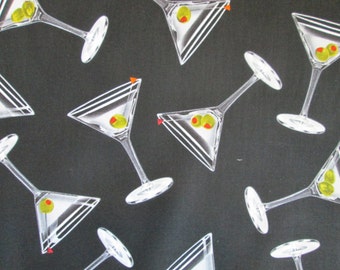 Martini Cocktail Glasses Olive Black Cotton Fabric Fat Quarter or Custom Listing