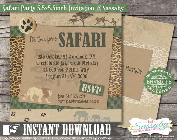 Safari Party Invitation - INSTANT DOWNLOAD - Editable & Printable Birthday Invitation by Sassaby Il_570xn