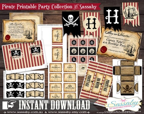 Pirate Boys Birthday Party Collection - INSTANT DOWNLOAD - Editable & Printable Birthday Party Decorations by Sassaby Il_570xn