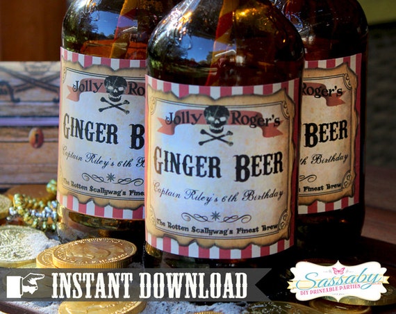 Pirate Drink Bottle Labels - INSTANT DOWNLOAD - Editable & Printable Birthday Party Decorations by Sassaby Il_570xn