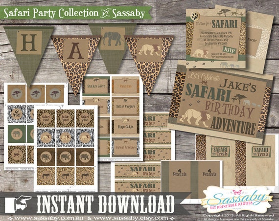 Safari Party Collection - INSTANT DOWNLOAD - Editable & Printable Birthday Decorations by Sassaby Il_570xn