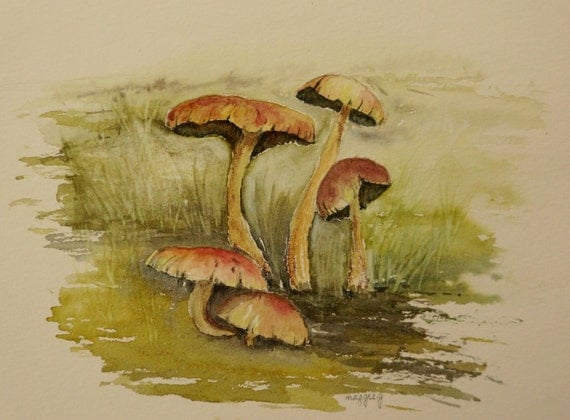 Items similar to Watercolour Woodland Mushrooms, Fine Art Original ...